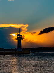 lighthouse at sunset in Travem&uuml;nde, germany