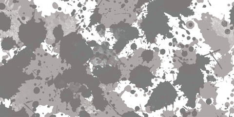 Abstract grey ink paint splatters background texture graphic isolated on white background