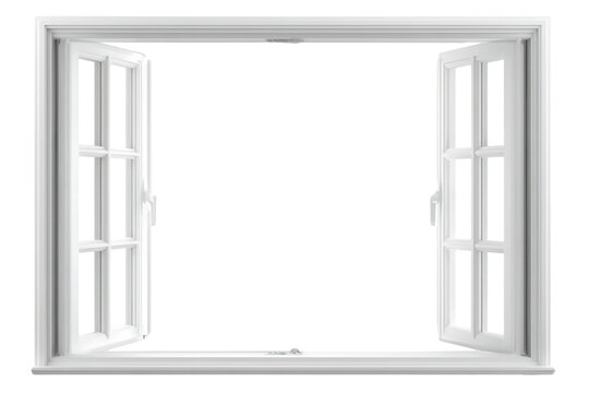 Open White Window Frame Against Transparent Background For Interior Design Inspiration Home Renovation And Construction Projects With Natural Light And Ventilation, PNG