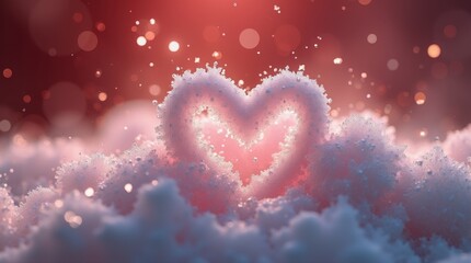 Macro shot of sparkling sugar crystals forming a detailed heart shape.
