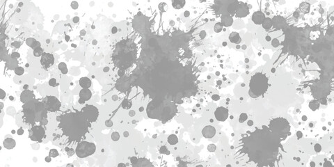 Abstract grey watercolor ink splatters texture on white surface isolated on white background
