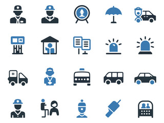 A variety of public safety icons depicting officers, vehicles, and emergency equipment.
