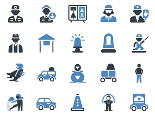 A collection of police and emergency service icons in a modern flat design style.