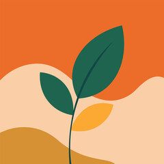 Minimal abstract leaf vector design with warm earth tone background