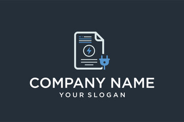 Electric Bill Document with Power Plug and Lightning Bolt Icon for Energy Utility Service Logo