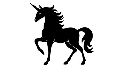 a black silhouette of a unicorn on a transparent backgroundblack, horse, illustration, mane, profile, tail, trumpet, unicorn 