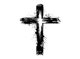 a black and white grunge cross with a light source emanating from itblack, brush, builder, cross, ink, symbol, white 