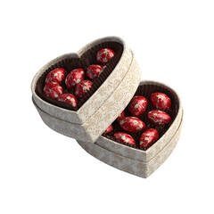 Romantic Two Heart Shape Boxes with Red Chocolate on White Background