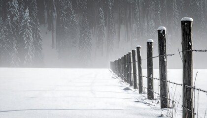 Winters Embrace - A Serene Snowscape with a Rustic Fence.