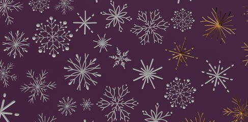 Elegant winter themed background with repeating snowflakes in silver and gold, ideal for holiday designs and Christmas illustrations.