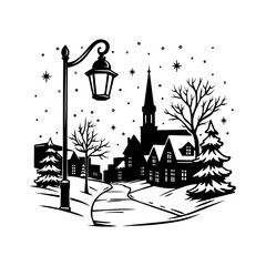 Winter Christmas Village Scene