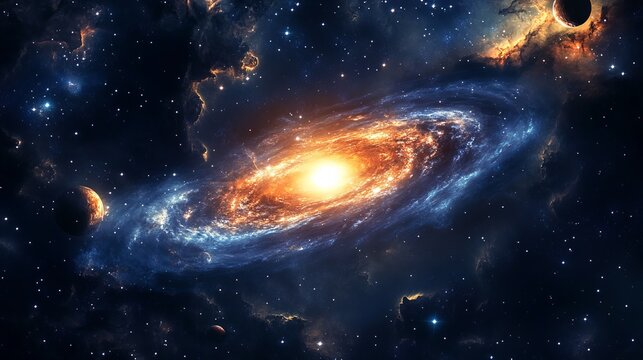 Explosion of cosmic wonder in a vibrant nebula, illuminating the vastness of space with brilliant starlight and distant planets.