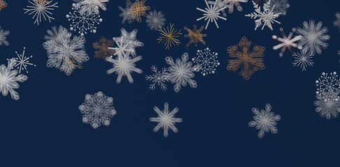Abstract snowflake design on a dark blue background suitable for winter, Christmas, or seasonal promotions.  Great for backgrounds, d