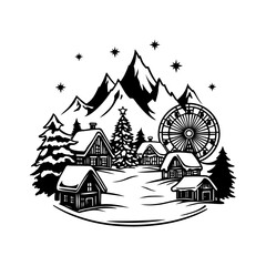 Winter Christmas Village Scene