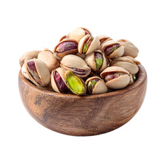 Premium Pistachio Nuts in Stylish Wooden Bowl on White Background