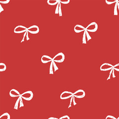 Festive White Bow Pattern on Red Background For Holiday Gift Wrap Design