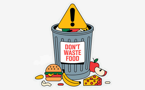 Stop Food Waste Illustration of a Full Trash Can Emphasizing the Importance of Reducing Food Waste for a Sustainable Future - Powered by Adobe