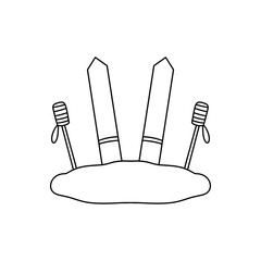 A pair of skis with a stick on top of them