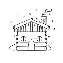 A house with a chimney and a snow covered roof