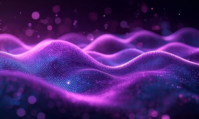Fototapeta premium Abstract Futuristic Digital Waves Background with Glowing Purple and Blue Particles