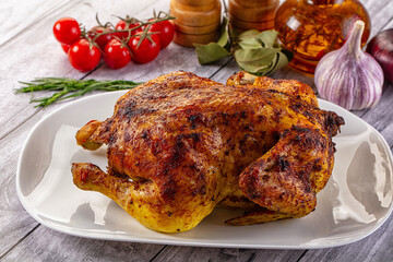 Hot tasty grilled whole chicken