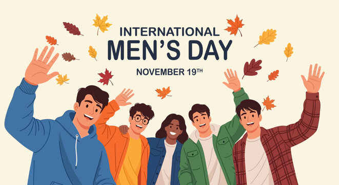 International Men s Day Celebration Illustration Diverse Group of Friends - Powered by Adobe