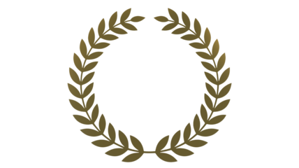Golden laurel wreath symbol of victory award on transparent png background isolated.