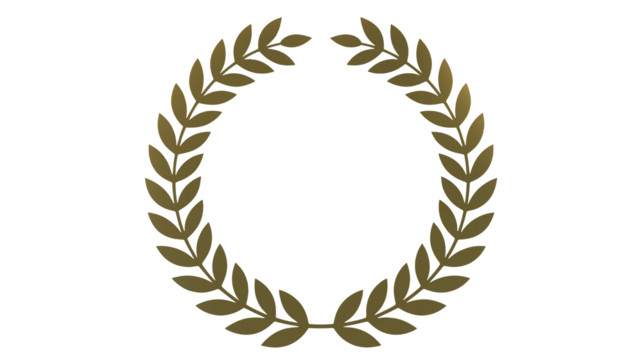 Golden laurel wreath symbol of victory award on transparent png background isolated.