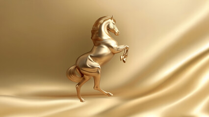 2026 New Year Golden horse in luxury tones on silk background for prosperity