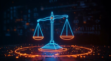 Scales of justice neon futuristic technology legal and ethical framework