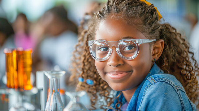 Young student smiling in science classroom for youth education
