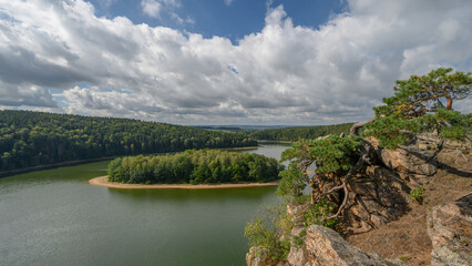 The picture shows the Seč water reservoir in the Pardubice Region, located on the river Chrudimce in the central part of the Iron Mountains.