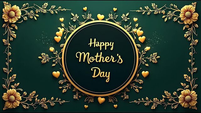 Luxury Gold &ldquo;Happy Mother&rsquo;s Day&rdquo; with Floral Frame on Emerald Green, Elegant Greeting for Social Media, Marketing & Gifts