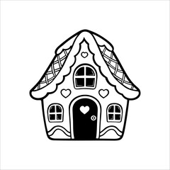 Gingerbread house. Christmas cookie illustration. Gingerbread house for Christmas decorations, greeting cards, holiday invitations, digital art, and winter-themed projects