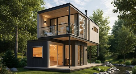 Modern Eco-Friendly Cabin with Sauna in Lush Forest