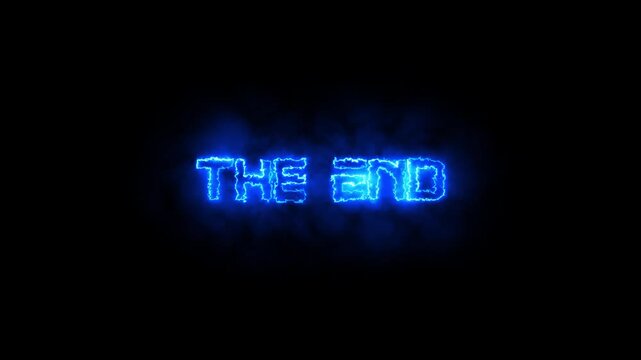  The End blue neon text video outro