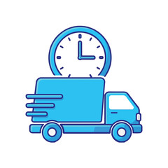 Fast delivery truck with clock icon isolated on white background