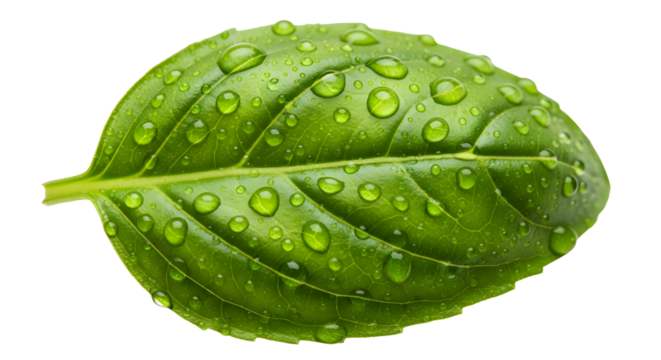 Fresh green basil leaf isolated on transparent background, ocimum basilicum , ai generated image