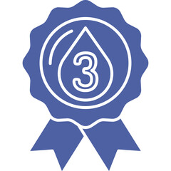 Blue Award Ribbon Emblem With Number Three Inside Circle And Water Drop Graphic Transparent Background
