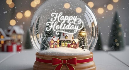 Festive Snow Globe with Charming Village and Merry Greetings