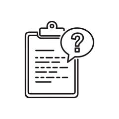 Clipboard with document and question mark speech bubble isolated on white background