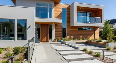 Modern Luxury House Exterior with Wood and Glass Facade