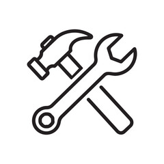 Hammer and wrench icon isolated on white background