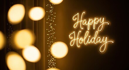 Naklejka premium Warm Golden Lights Happy Holiday Celebration