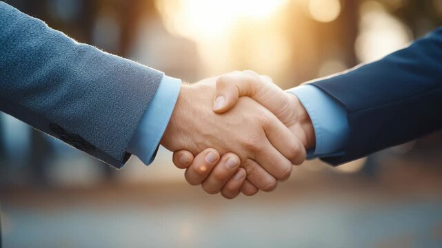 Successful business partnership handshake in a sunny outdoor setting