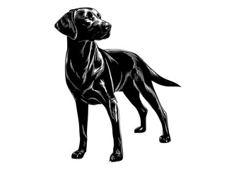 a black and white drawing of a dog standing uprightblack, dog, illustration, labrador, pointer, stand 