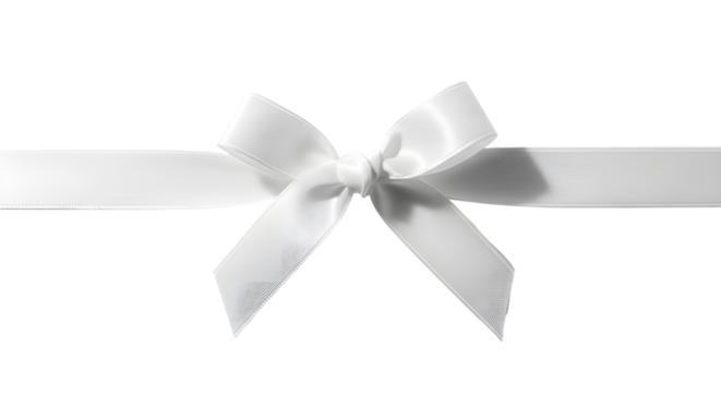 Elegant white satin ribbon tied in a perfect bow for gift wrapping and decoration isolated PNG with Transparent Background