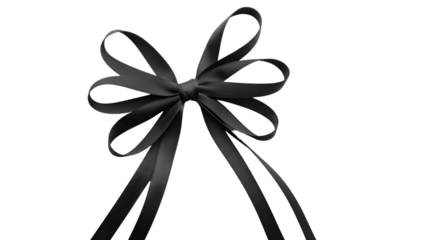 Elegant black satin ribbon bow decoration, perfect for formal gift wrapping or memorial design isolated PNG with Transparent Background