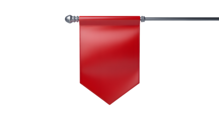 A blank red banner hangs from a pole, transparent png, isolated.