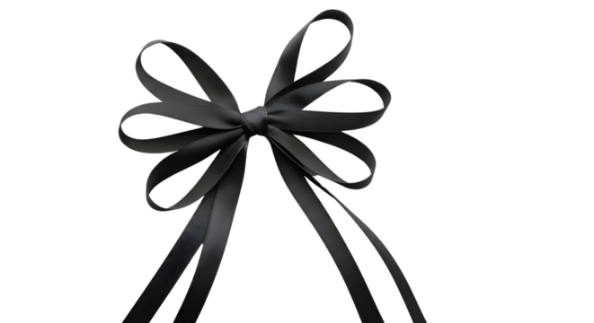 Classic black ribbon bow tied neatly, isolated element for gift wrapping and formal design isolated PNG with Transparent Background
